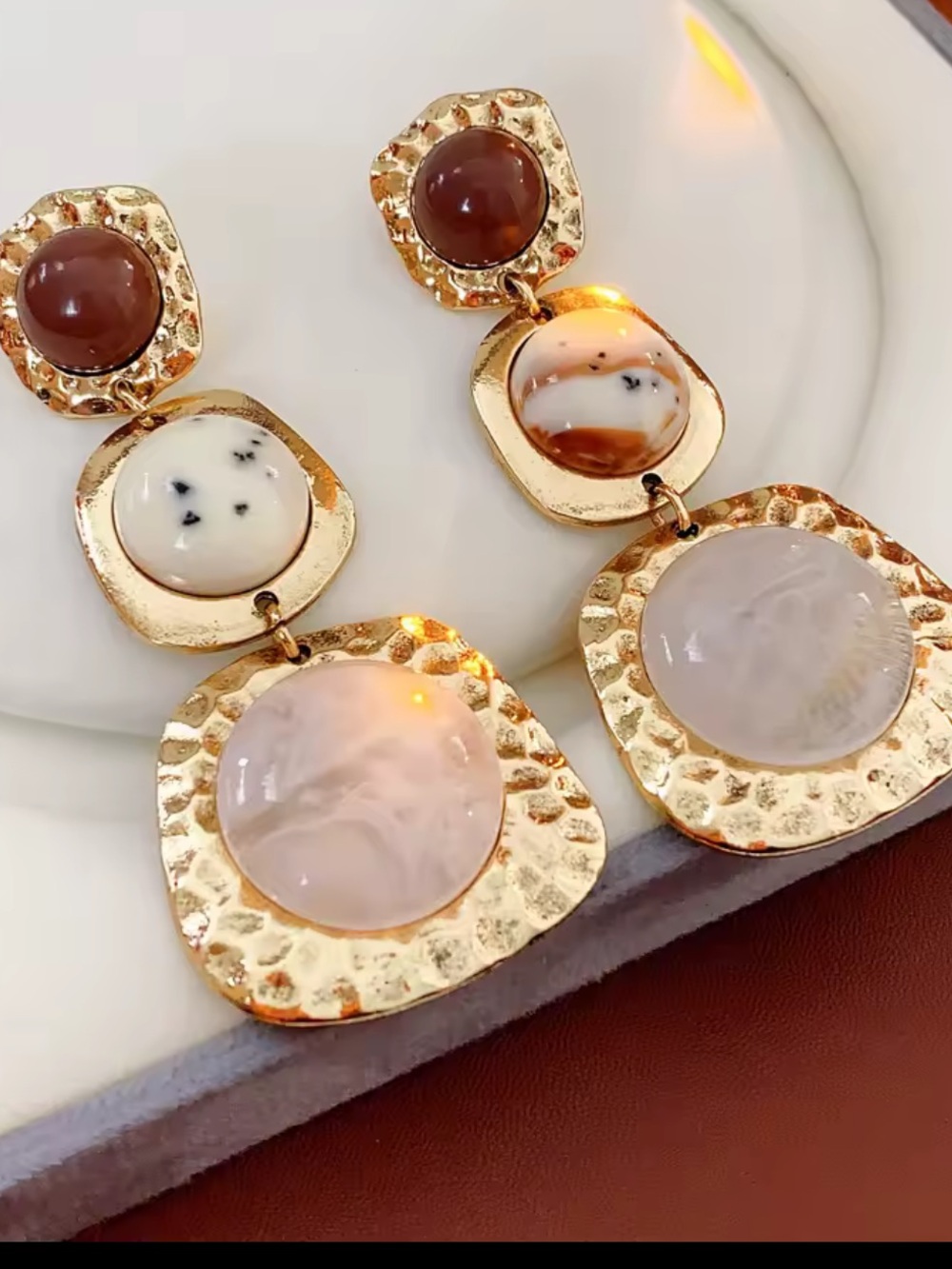Gold-Tone Pink & Brown Resin Drop Earrings - Women Jewelry